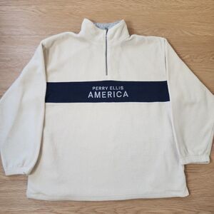 Perry Ellis Pullover Fleece Mens Large America Embroidered Sweater USA Theme